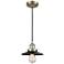 Railroad 8" Antique Brass Cord Hung Mini Pendant w/ Matte Black Shade