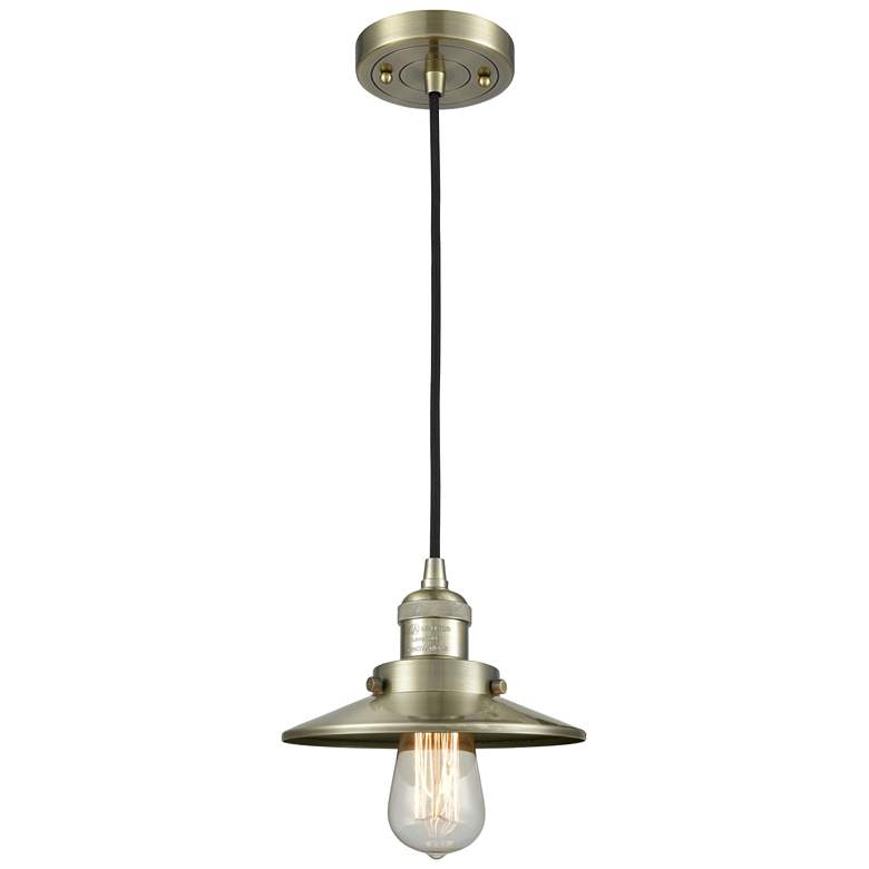 Image 1 Railroad 8" Antique Brass Cord Hung Mini Pendant