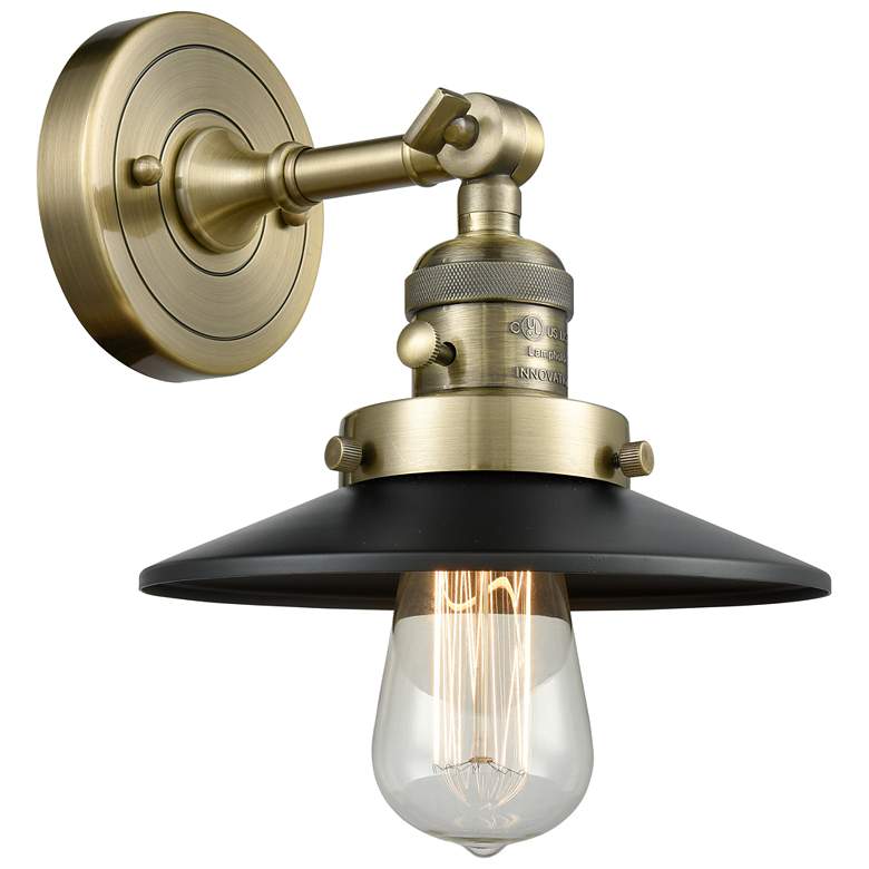 Image 1 Railroad 8" Antique Brass Sconce w/ Matte Black Shade