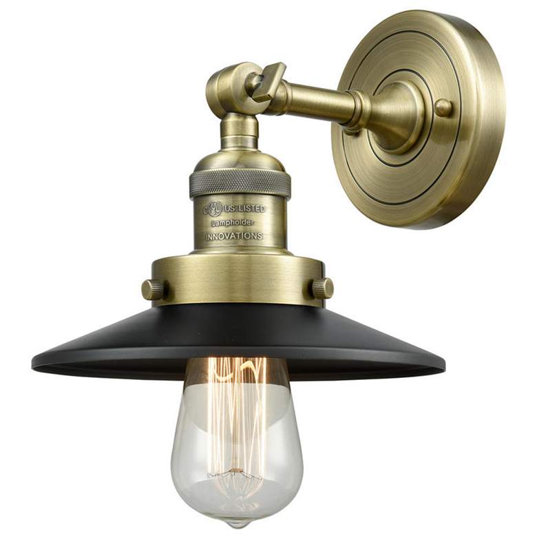 Image 1 Railroad 8" Antique Brass Sconce w/ Matte Black Shade