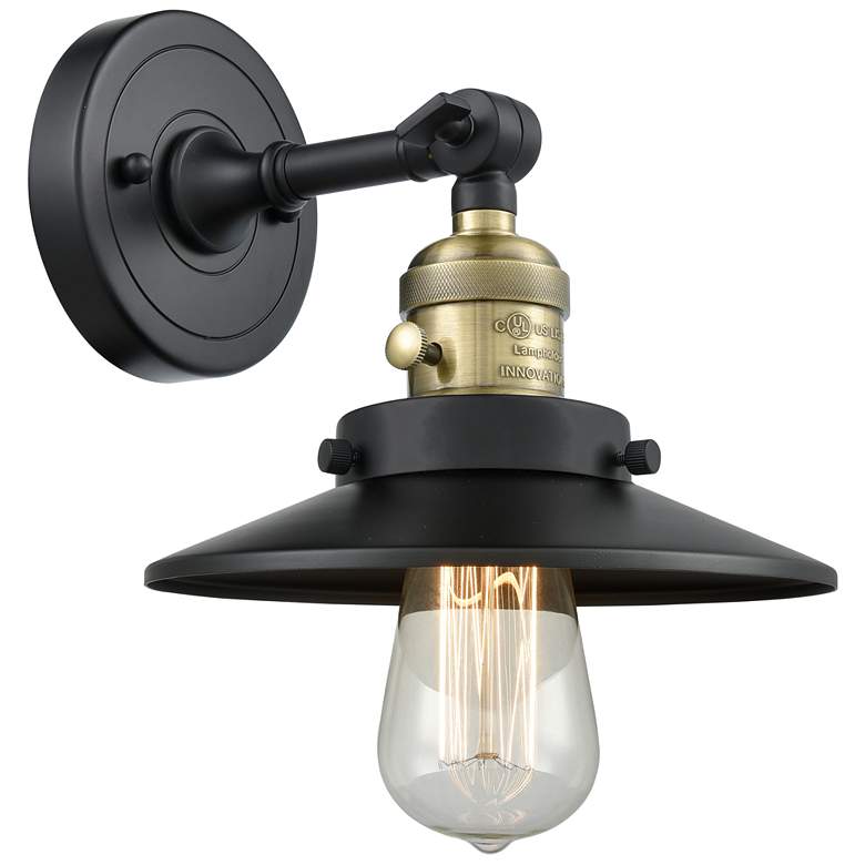 Image 1 Railroad 8" Black Antique Brass Sconce w/ Matte Black Shade