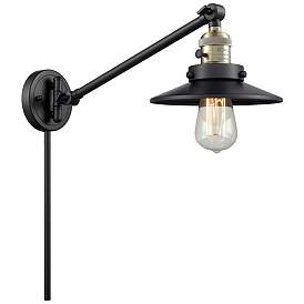 Image1 of Railroad 8" Black Antique Brass Swing Arm w/ Matte Black Shade