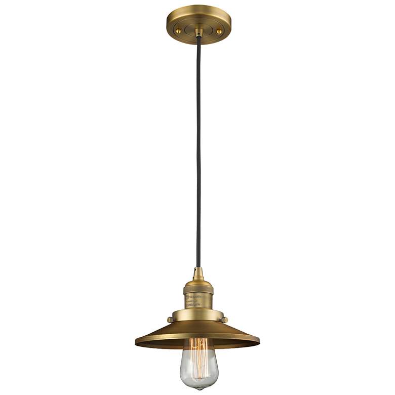 Image 1 Railroad 8" Brushed Brass Cord Hung Mini Pendant