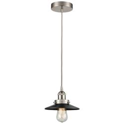 Railroad 8" Brushed Satin Nickel Mini Pendant w/ Matte Black Shade