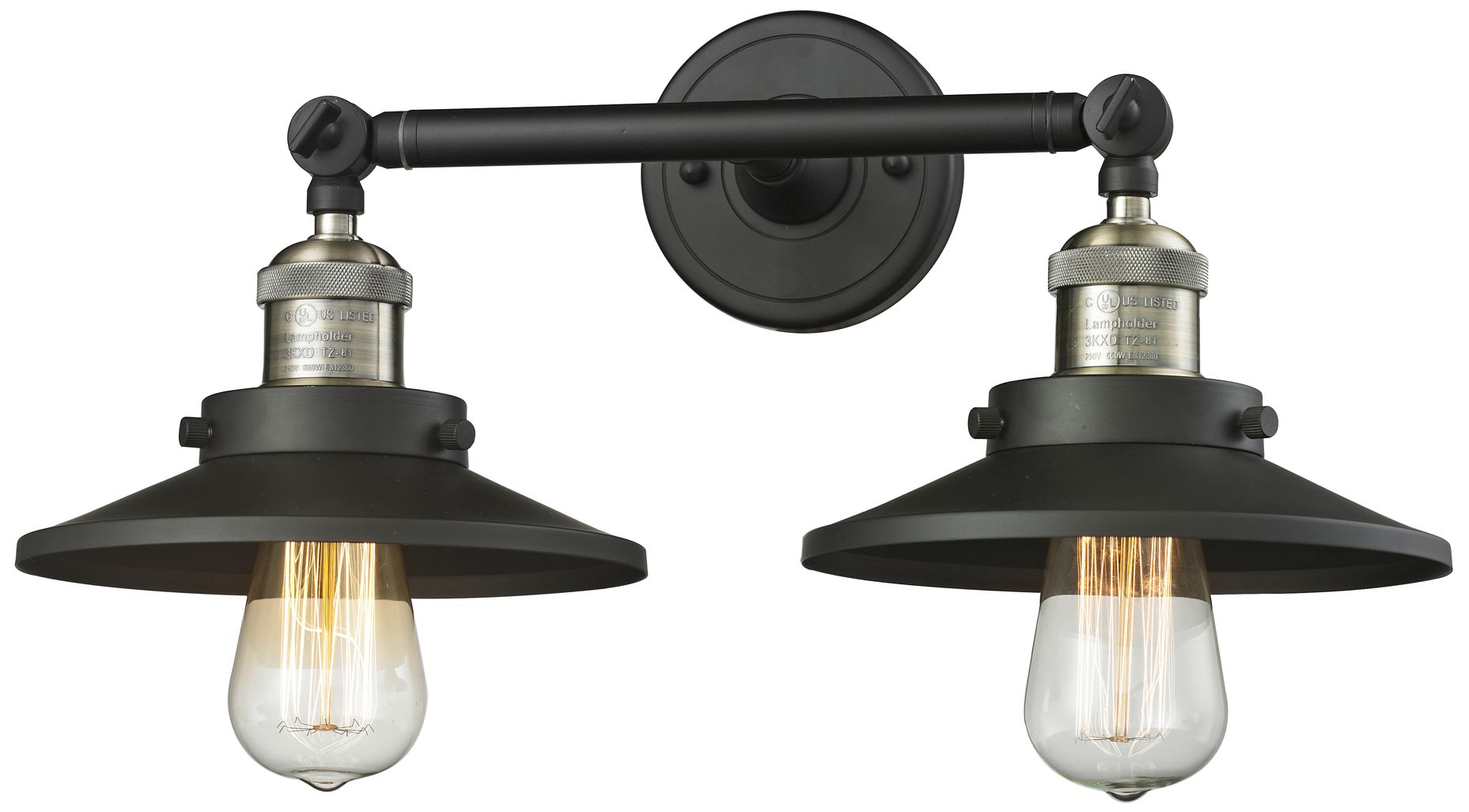 Railroad 8" High Black Antique Brass 2-Light LED Wall Sconce