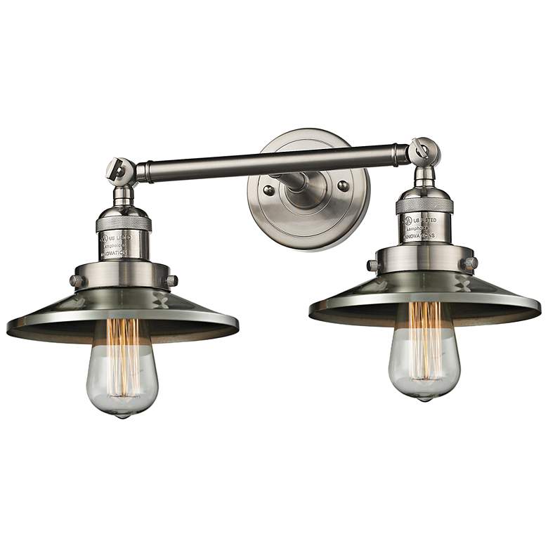 Image 2 Railroad 8 inch High Satin Nickel 2-Light Adjustable Wall Sconce