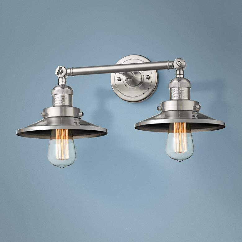 Image 1 Railroad 8" High Satin Nickel 2-Light Adjustable Wall Sconce