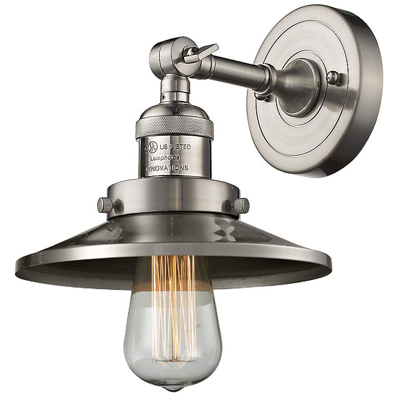 Image 1 Railroad 8" LED Sconce - Nickel Finish - Nickel Shade