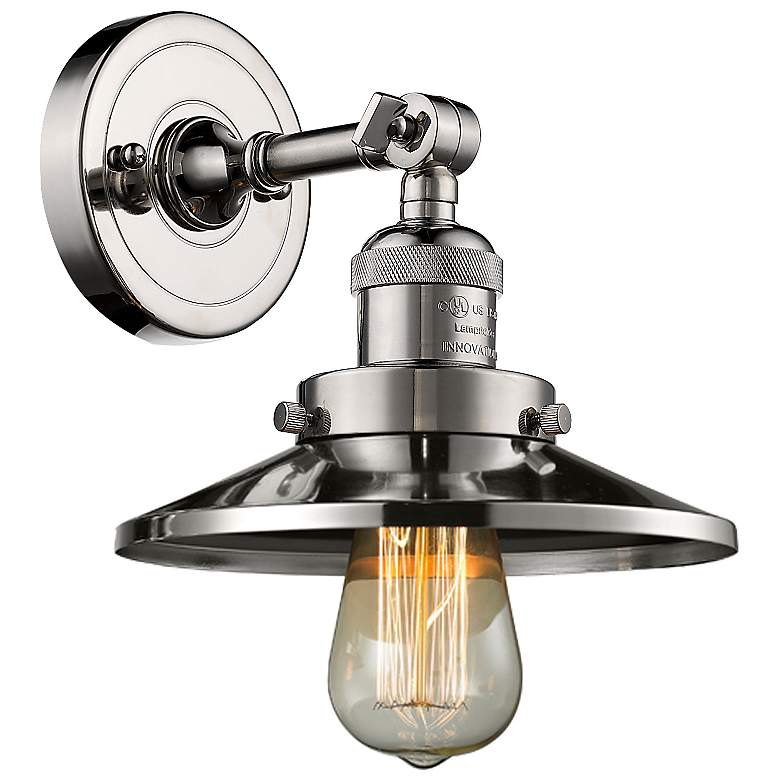 Image 1 Railroad 8" LED Sconce - Nickel Finish - Nickel Shade