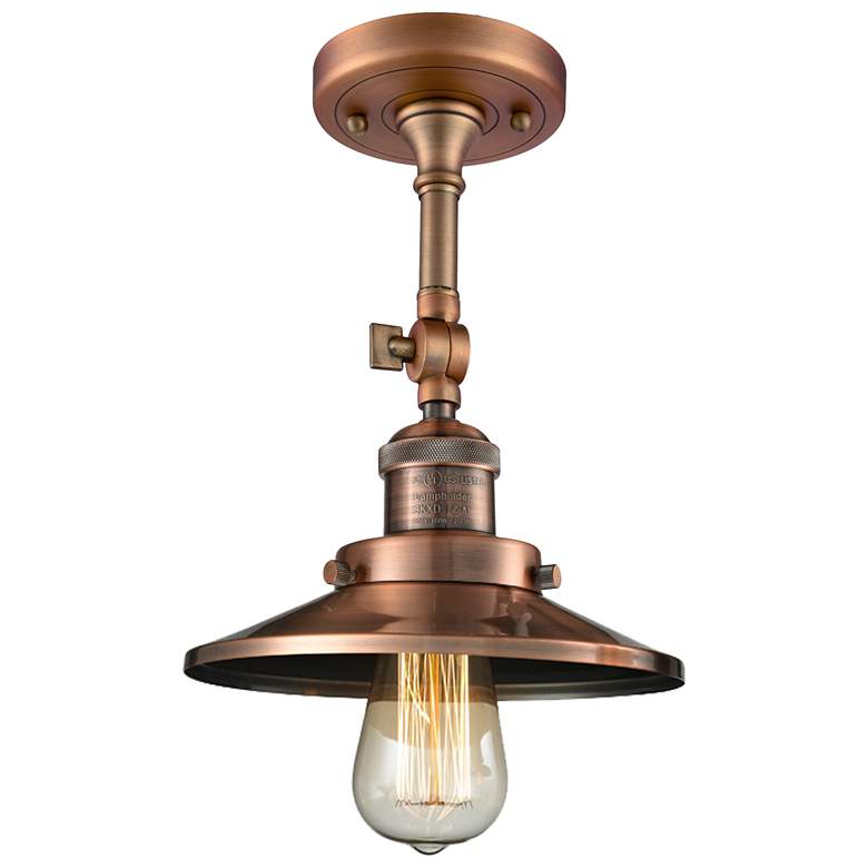 Image 1 Railroad 8" LED Semi-Flush Mount - Antique Copper - Antique Copper Sh
