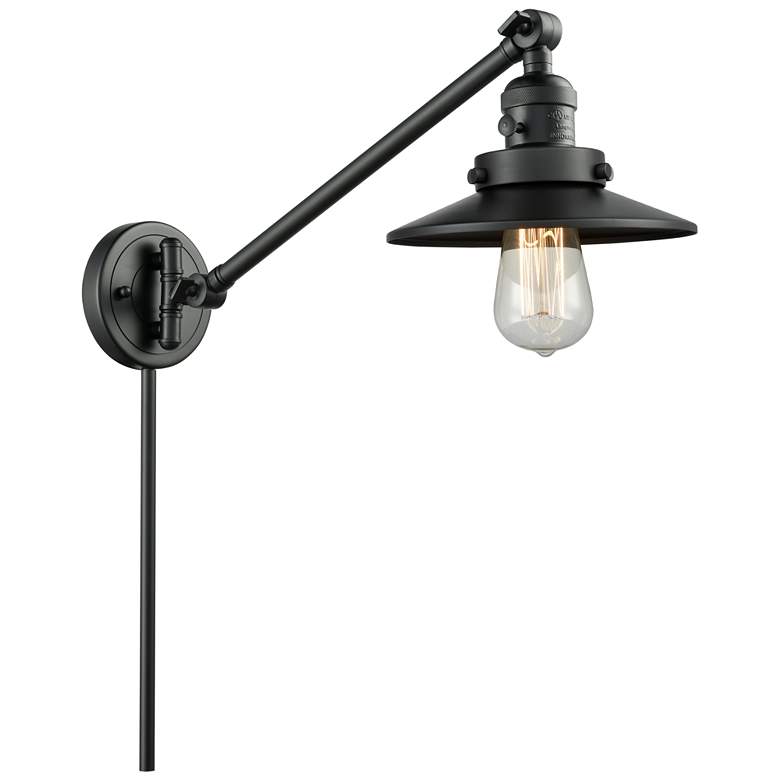 Image 1 Railroad 8" Matte Black LED Swing Arm With Matte Black Shade