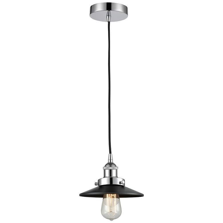 Image 1 Railroad 8" Polished Chrome Mini Pendant w/ Matte Black Shade
