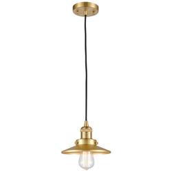 Railroad 8" Satin Gold Cord Hung Mini Pendant