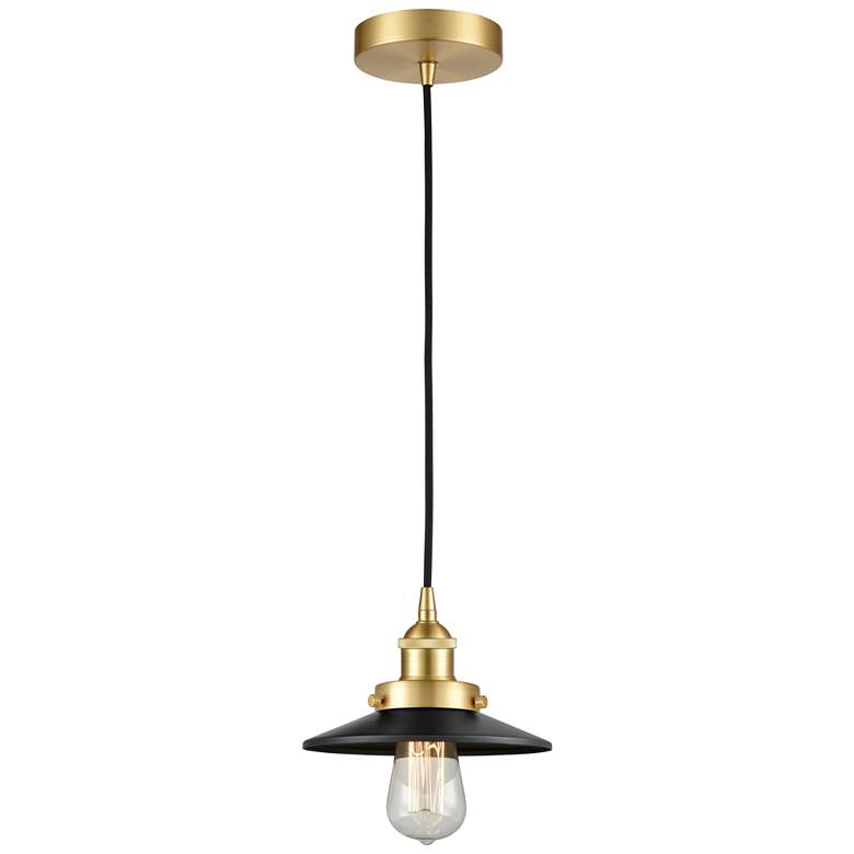 Image 1 Railroad 8" Satin Gold Mini Pendant w/ Matte Black Shade
