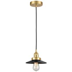 Railroad 8" Satin Gold Mini Pendant w/ Matte Black Shade