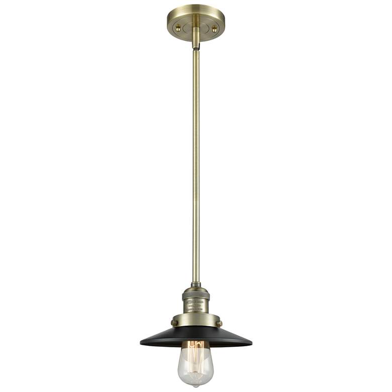 Image 1 Railroad 8" Wide Antique Brass Mini Pendant w/ Black Shade