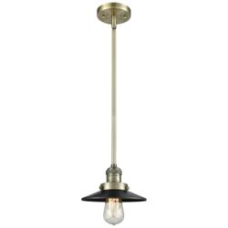 Railroad 8" Wide Antique Brass Mini Pendant w/ Black Shade