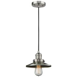 Railroad 8" Wide Brushed Satin Nickel LED Mini Pendant