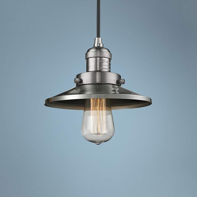 Image 1 Railroad 8" Wide Brushed Satin Nickel Mini Pendant
