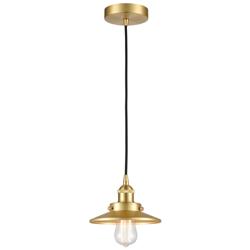 Railroad 8" Wide Satin Gold Corded Mini Pendant w/ Satin Gold Shade