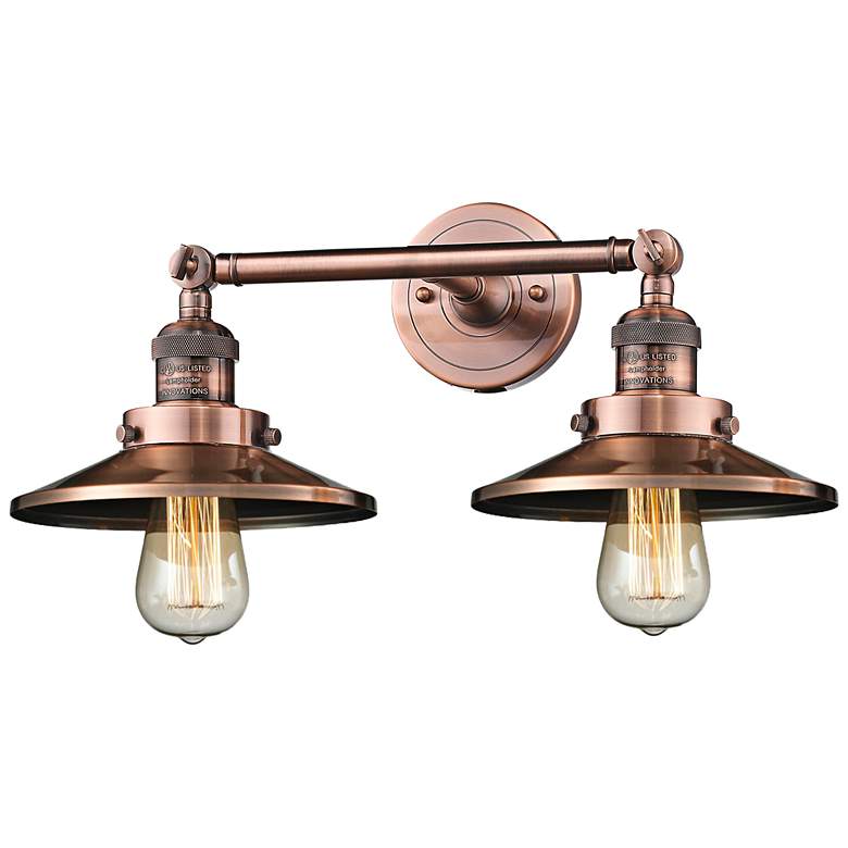 Image 2 Railroad 8 inchH Antique Copper 2-Light Adjustable Wall Sconce