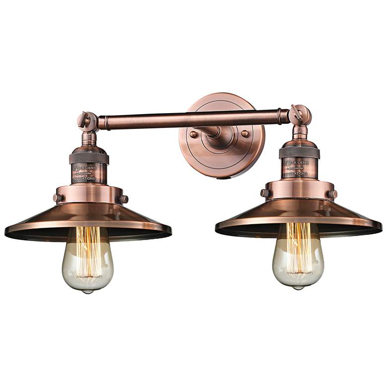 Image 2 Railroad 8"H Antique Copper 2-Light Adjustable Wall Sconce