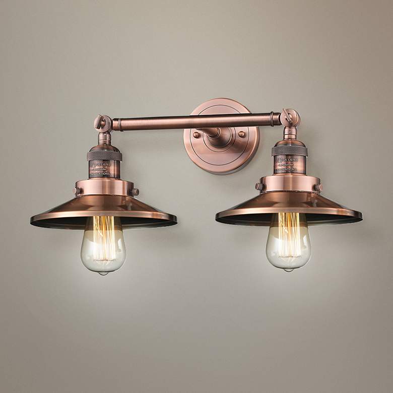 Image 1 Railroad 8 inchH Antique Copper 2-Light Adjustable Wall Sconce