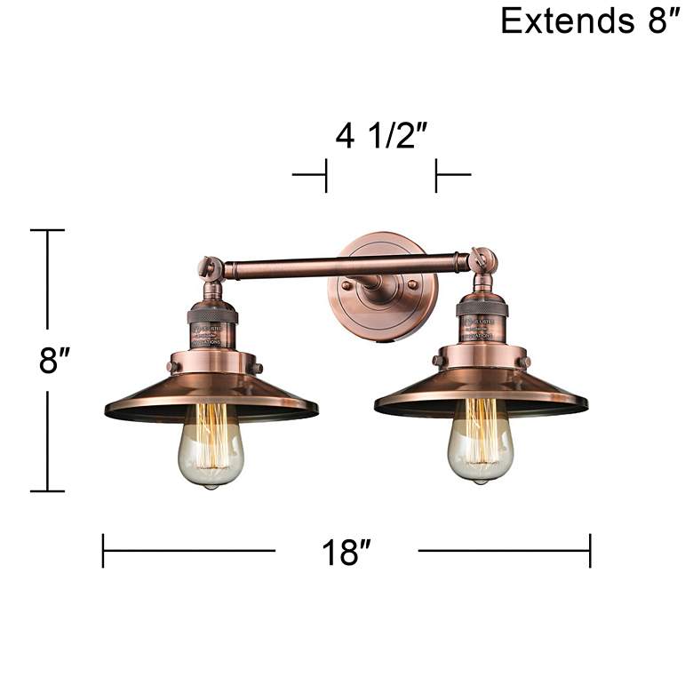 Image 5 Railroad 8"H Antique Copper 2-Light Adjustable Wall Sconce more views