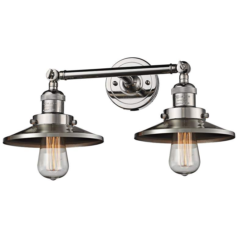 Image 1 Railroad 8"H Polished Nickel 2-Light Adjustable Wall Sconce