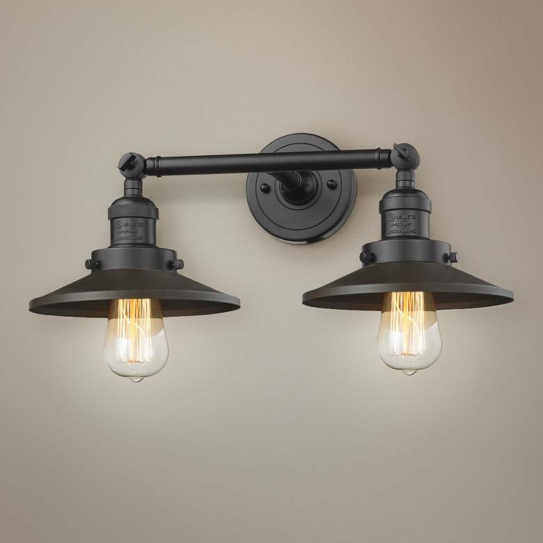 Image 1 Railroad 8"H Rubbed Bronze 2-Light Adjustable Wall Sconce
