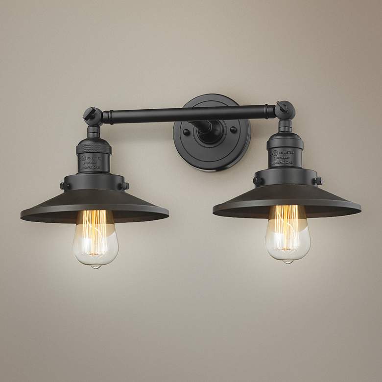 Image 1 Railroad 8"H Rubbed Bronze 2-Light Adjustable Wall Sconce