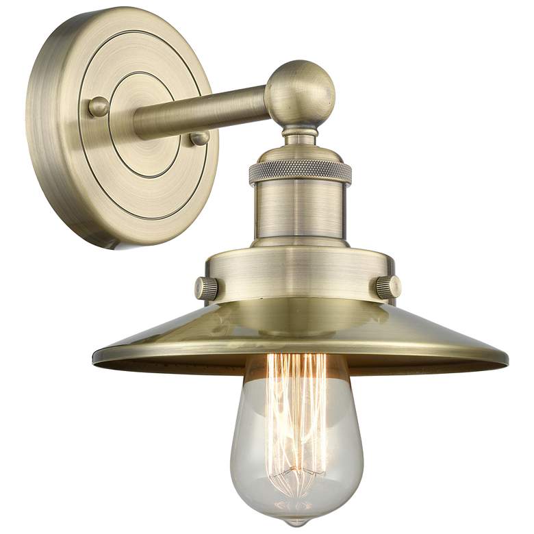 Image 1 Railroad 8"High Antique Brass Sconce With Antique Brass Shade