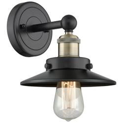 Railroad 8&quot;High Black Antique Brass Sconce With Matte Black Shade