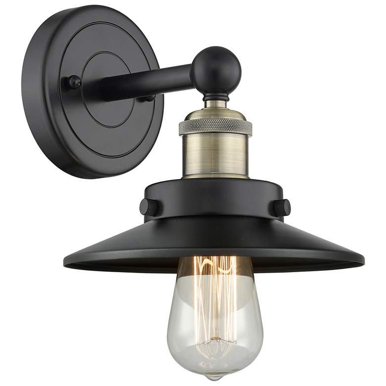 Image 1 Railroad 8 inchHigh Black Antique Brass Sconce With Matte Black Shade