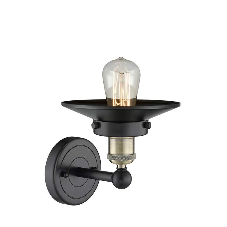 Image 2 Railroad 8"High Black Antique Brass Sconce With Matte Black Shade more views