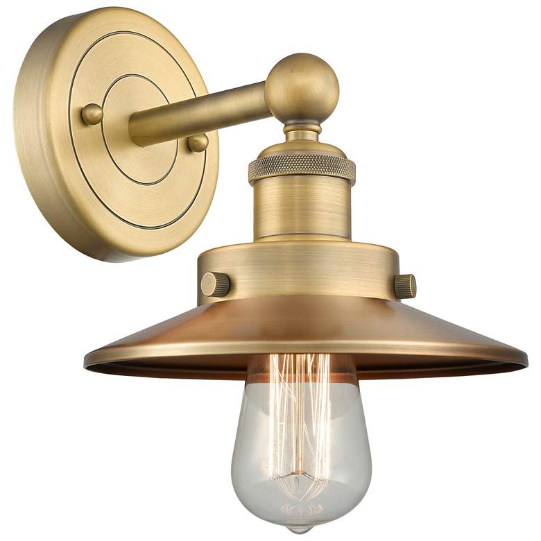 Image 1 Railroad 8"High Brushed Brass Sconce With Brushed Brass Shade