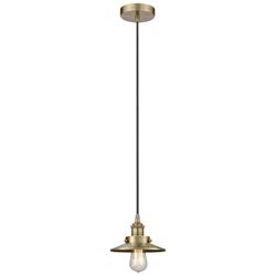 Railroad 8"W Antique Brass Corded Mini Pendant w/ Antique Brass Shade