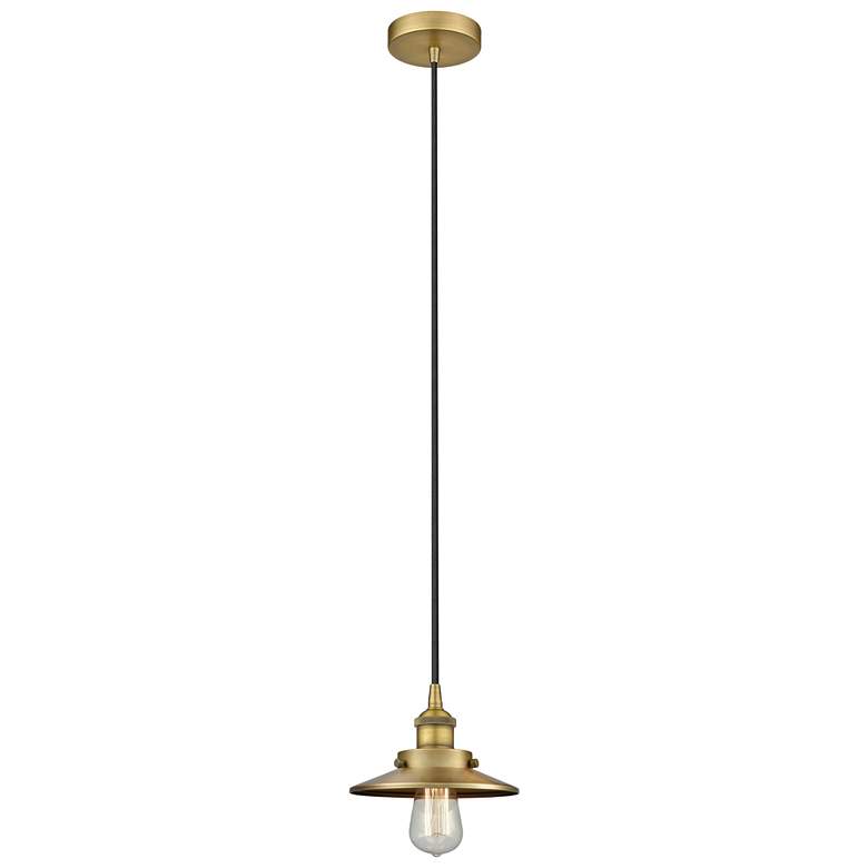 Image 1 Railroad 8"W Brushed Brass Corded Mini Pendant w/ Brushed Brass Shade