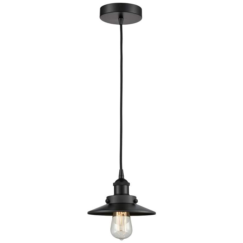 Image 1 Railroad 8"W Matte Black Corded Mini Pendant w/ Matte Black Shade