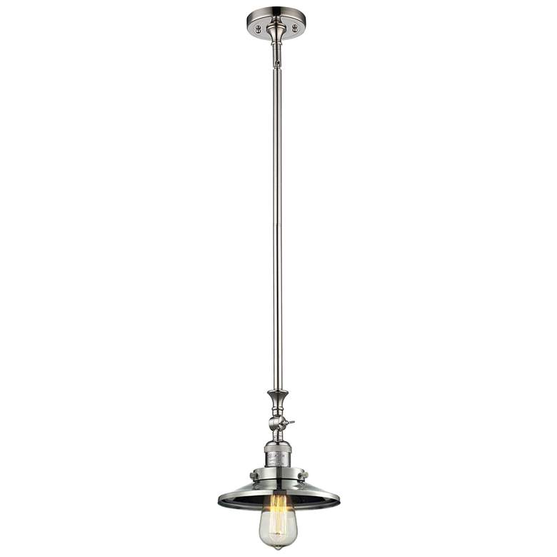 Image 1 Railroad 8"W Polished Nickel Stem Hung Mini Pendant w/ Nickel Shade