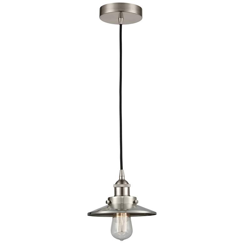 Image 1 Railroad 8"W Satin Nickel Corded Mini Pendant w/ Satin Nickel Shade