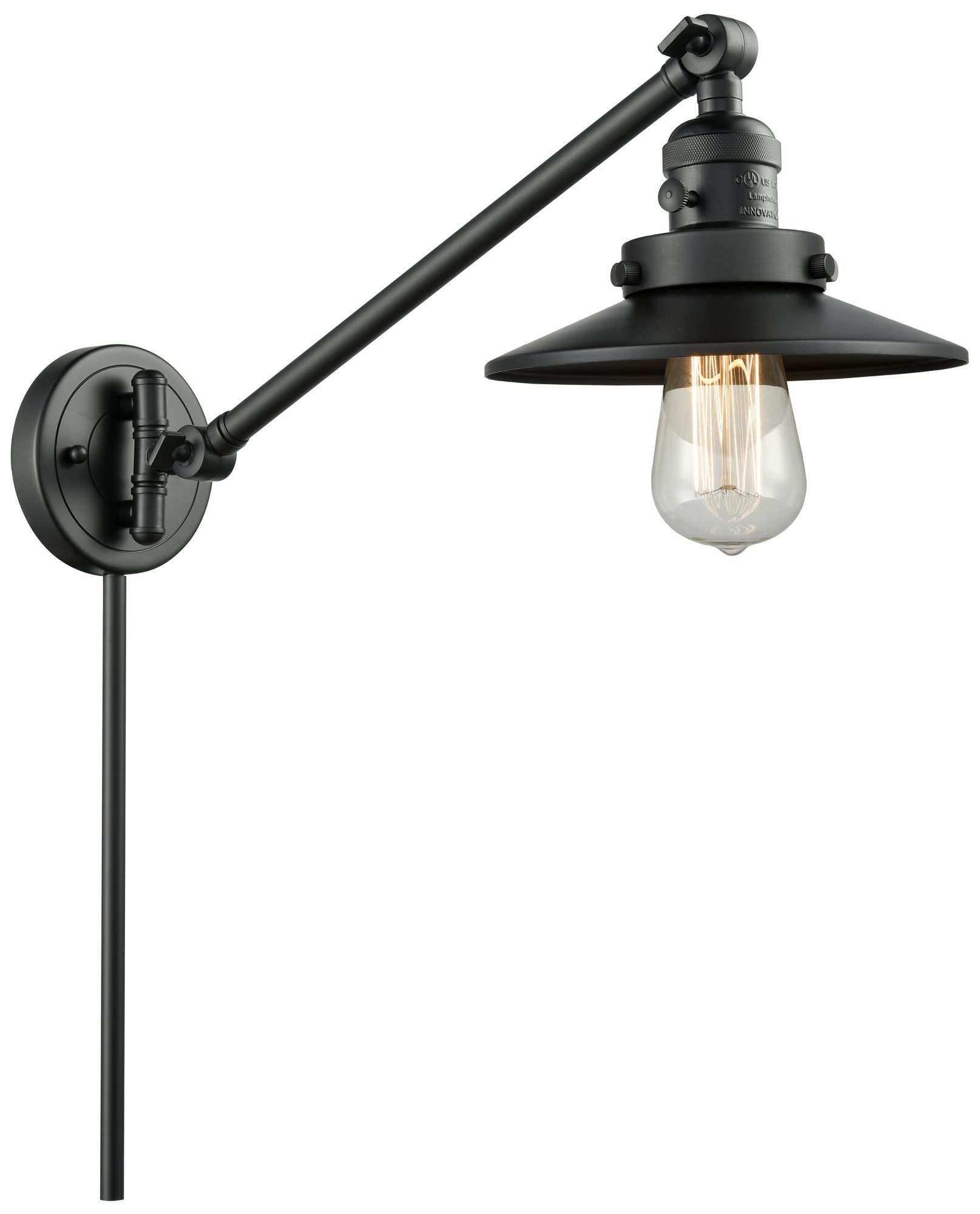 Railroad 8" Matte Black LED Swing Arm With Matte Black Shade Made to Order
