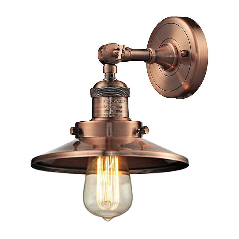 Image 1 Railroad Antique Copper 8 inchHigh Metal Shade Wall Sconce