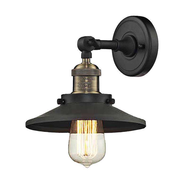 Image 2 Railroad Black Brass 8 inch High Metal Shade Wall Sconce