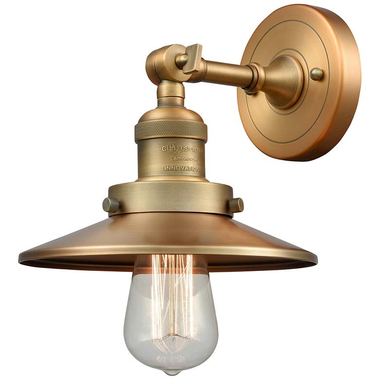 Image 1 Railroad Brushed Brass 8" High Metal Shade Wall Sconce
