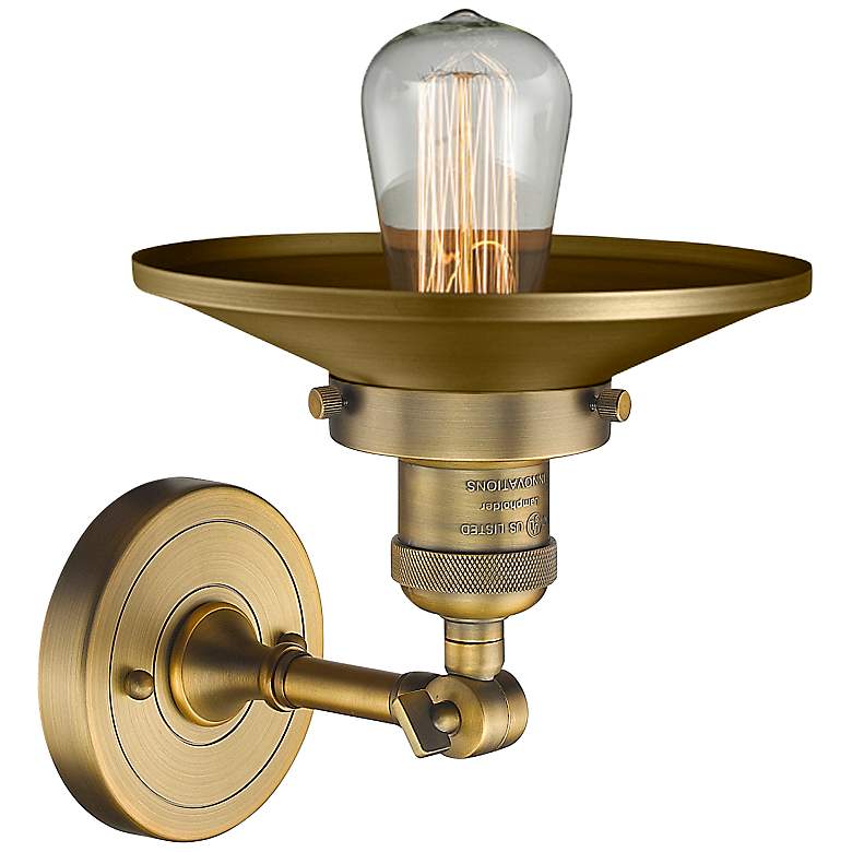 Image 3 Railroad Brushed Brass 8" High Metal Shade Wall Sconce more views