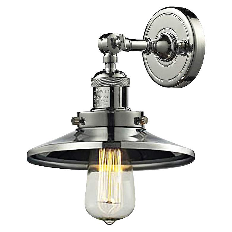 Image 1 Railroad Collection 8" High Nickel and Metal Wall Sconce