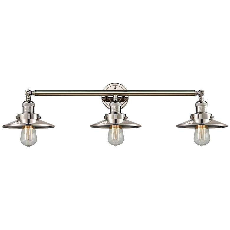 Image 1 Railroad Polished Nickel Shades 32" Wide 3-Light Bath Light