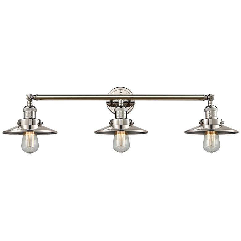 Image 1 Railroad Polished Nickel Shades 32 inch Wide 3-Light Bath Light