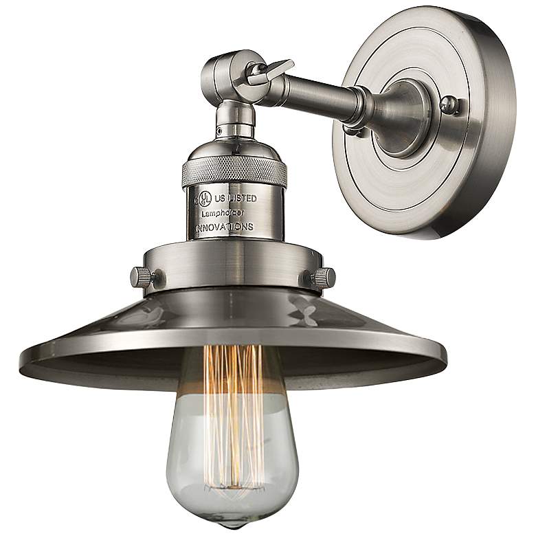 Image 1 Railroad Satin Nickel 8" High Metal Shade Wall Sconce